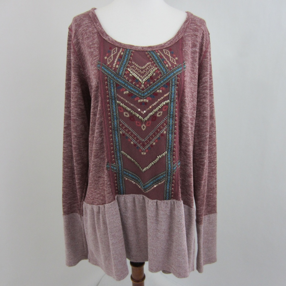 Maurices Purple Embroidered Long Sleeve Top *B3